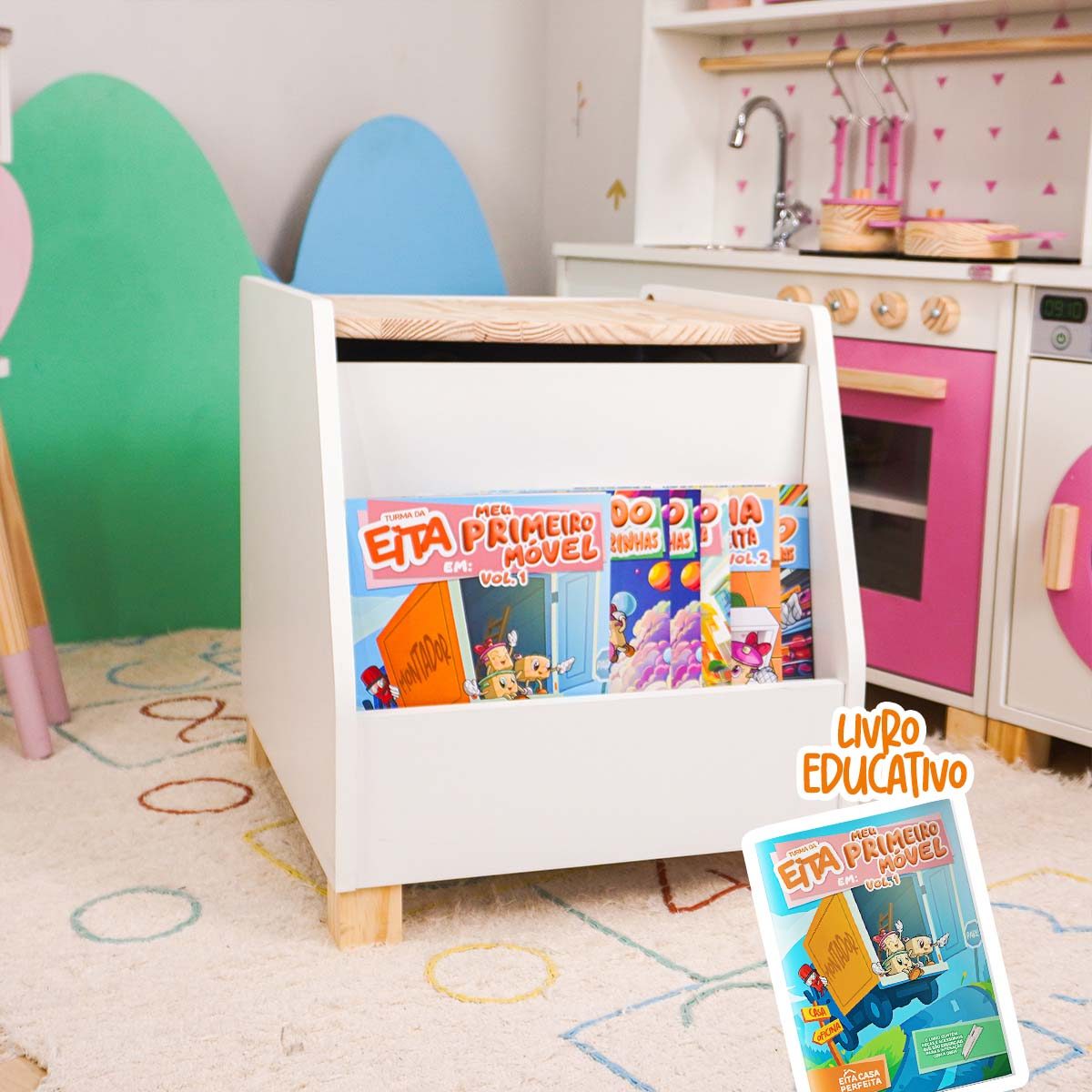 Espaço organizado montado com os 2 volumes da coleção
